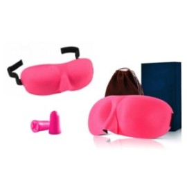 Antifaz y tapones para oídos Kit de descanso ergonómico rosa