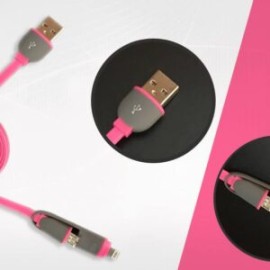 Cable cargador y de datos para Android y iPhone 2 en 1 color a elegir