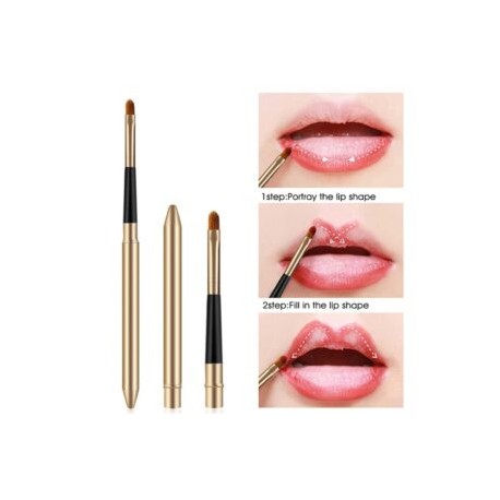 Lip brushes-B0491 Dorado brocha pincel retráctil de ojos y labios para maquillaje
