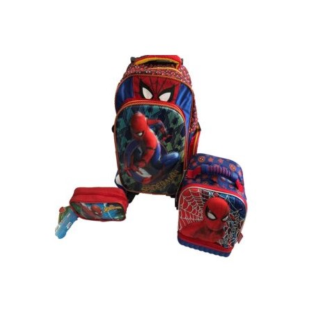 Mochila, Lonchera Térmica y Lapicera Spiderman Coming Home 3D con Carrito