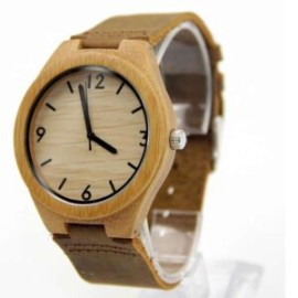 Reloj De Bambú Con Correa De Piel Único