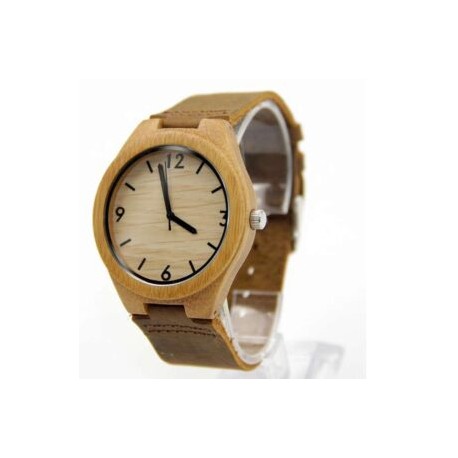 Reloj De Bambú Con Correa De Piel Único