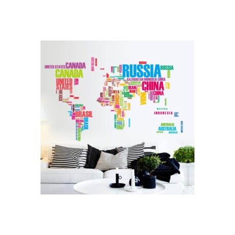 Vinilo Mapa Países Del Mundo 180*120 Cm